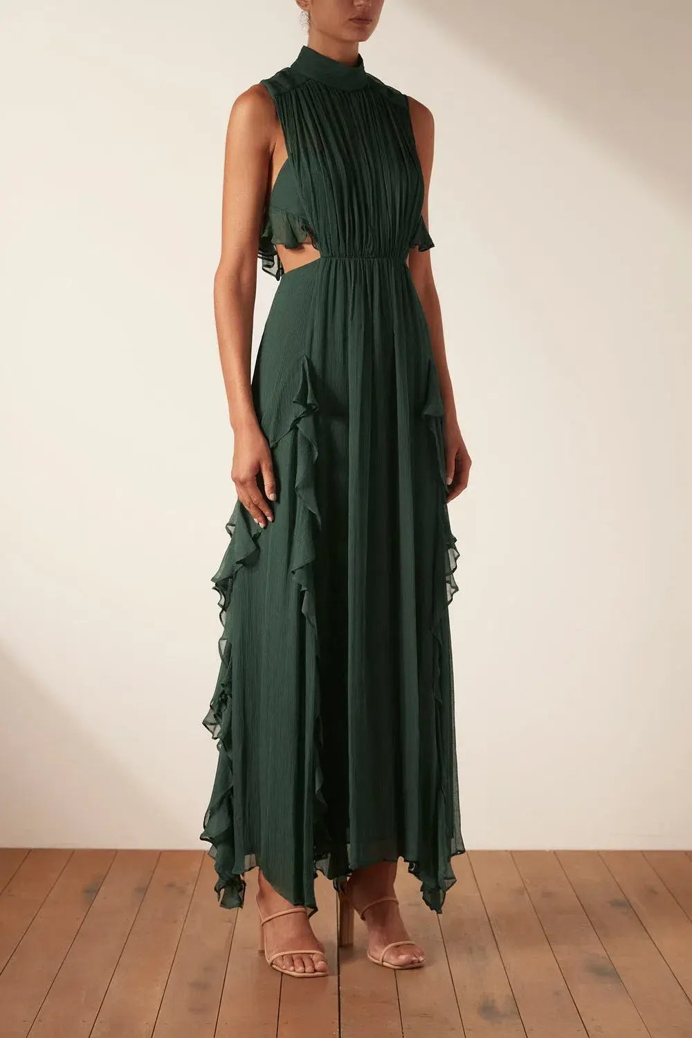 Shona Joy Leonie Backless Frill Maxi Dress Rosemary Green Size 6 photo 2