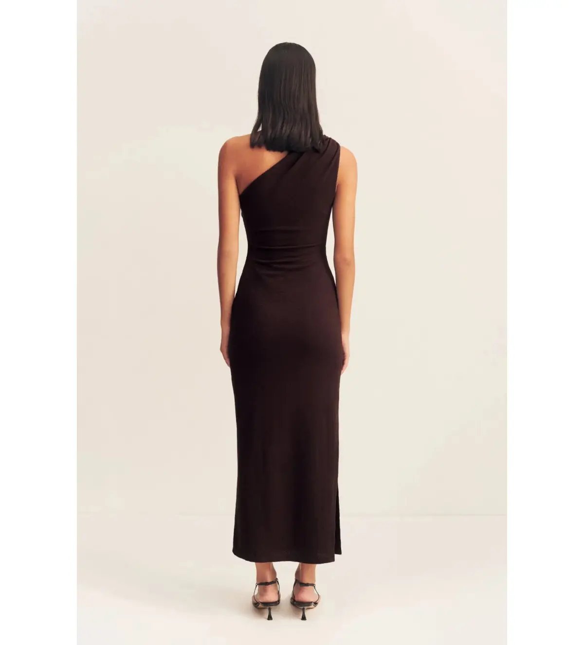 Shona Joy Beau Gathered Asymmetrical Midi Dress in Espresso Size XS / AU 6 photo 4