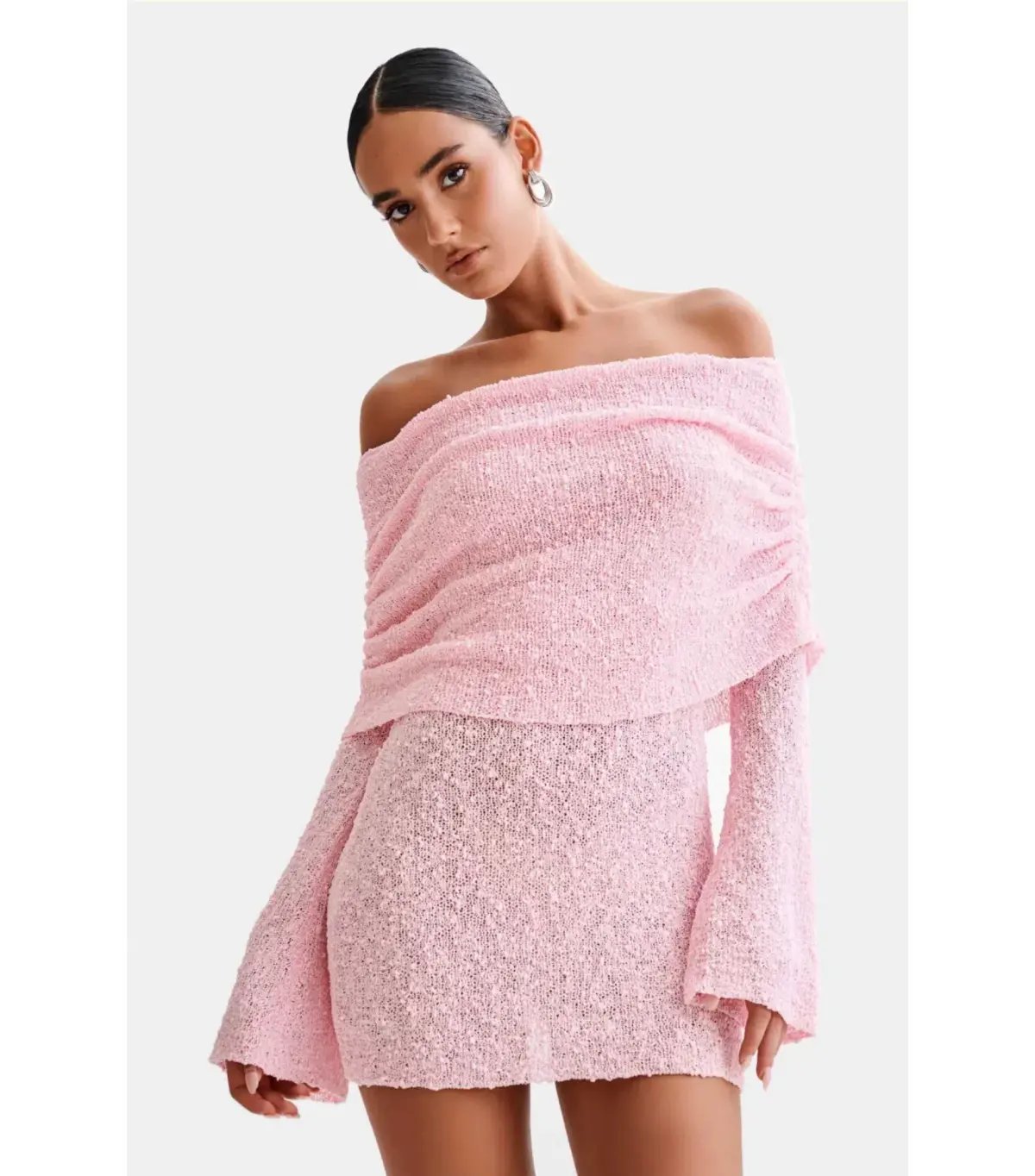 Meshki Marisol Off Shoulder Boucle Mini Dress Baby Pink Size XS / AU 6 photo 2