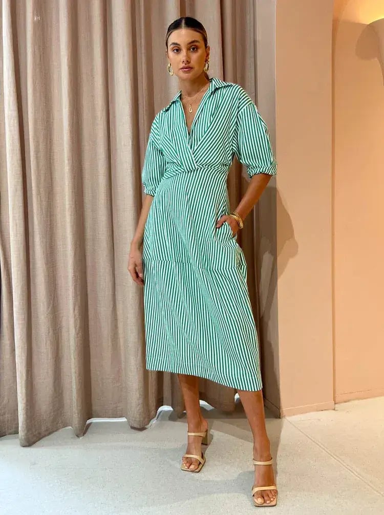 Camilla And Marc Flynn Cocoon Dress In Jade/White Stripe Size 10 photo 2