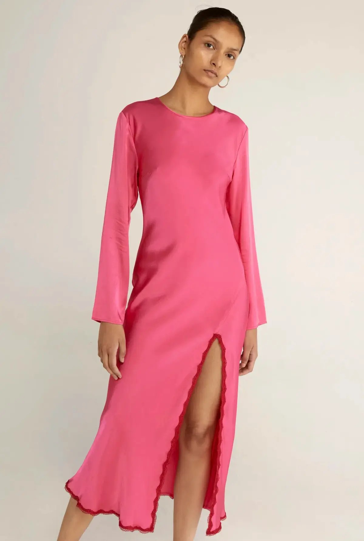 Third Form Last Dance Long Sleeve Bias Maxi Dress in Magenta Size 8 photo 2