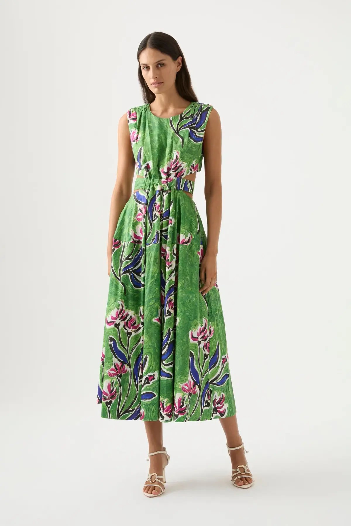 Aje Zorina Tie Midi Dress Native Gumnut Floral Size 8 photo 2