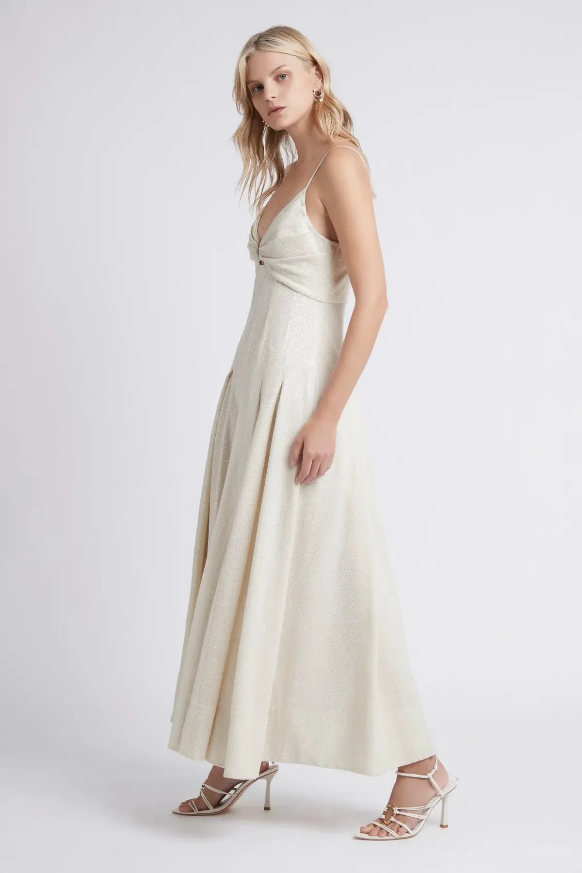 Aje Idyllic Strappy Sequin Midi Dress Ivory Size 14 photo 2