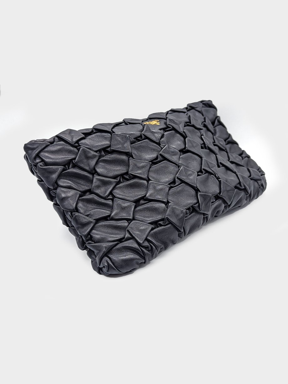 Prada Modore Hand Pleated Nappa Leather Clutch Bag Black photo 4