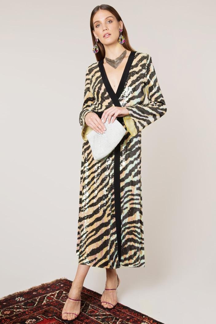Rixo London Gigi Tiger Sequin Dress Midi Size 12 photo 2