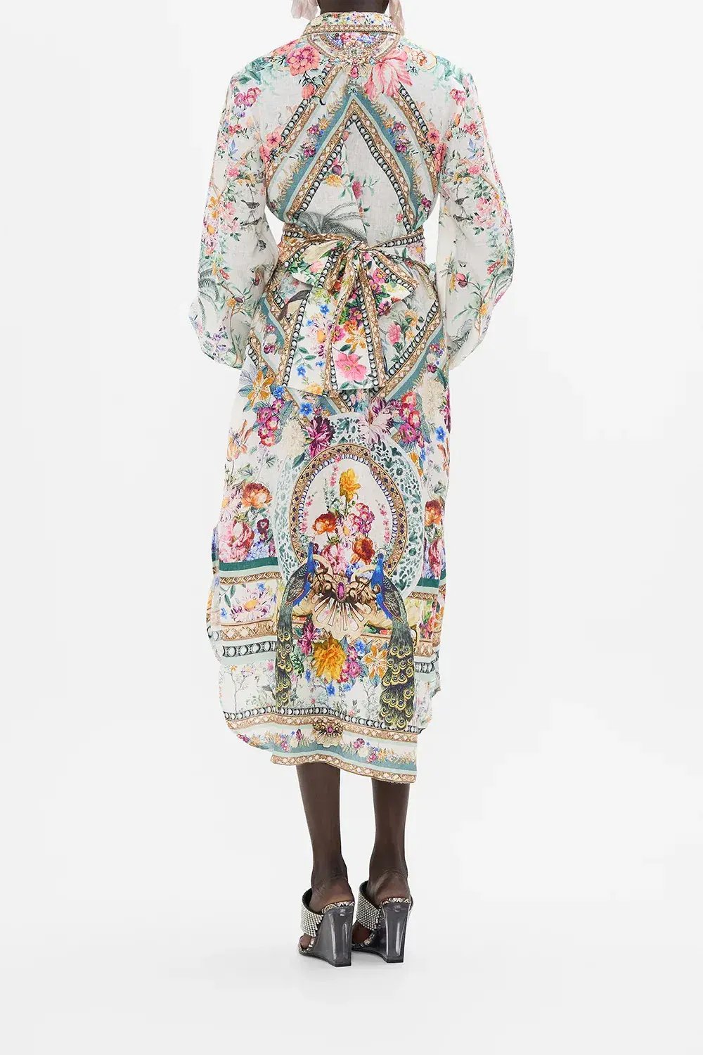 Camilla High Low Midi Linen Shirt Dress Plumes and Parterres Size AU 14 photo 5