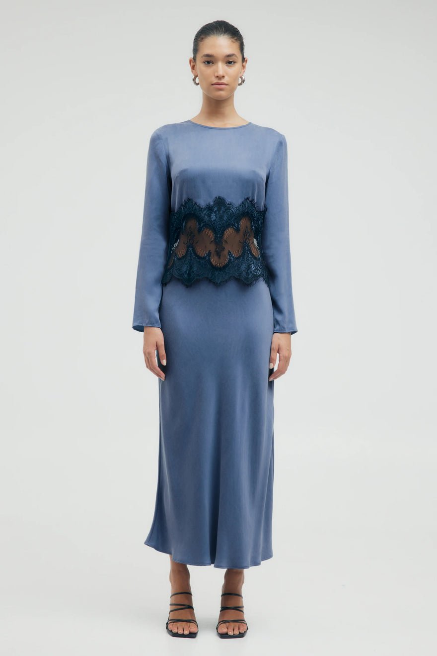 Third Form Visions Lace Trim Long Sleeve Maxi Dress - Sapphire photo 2