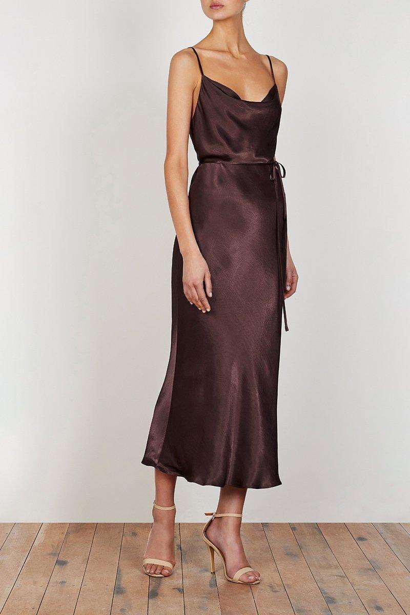 Shona Joy La Lune Bias Cowl Midi Dress Brown Size 6 photo 2