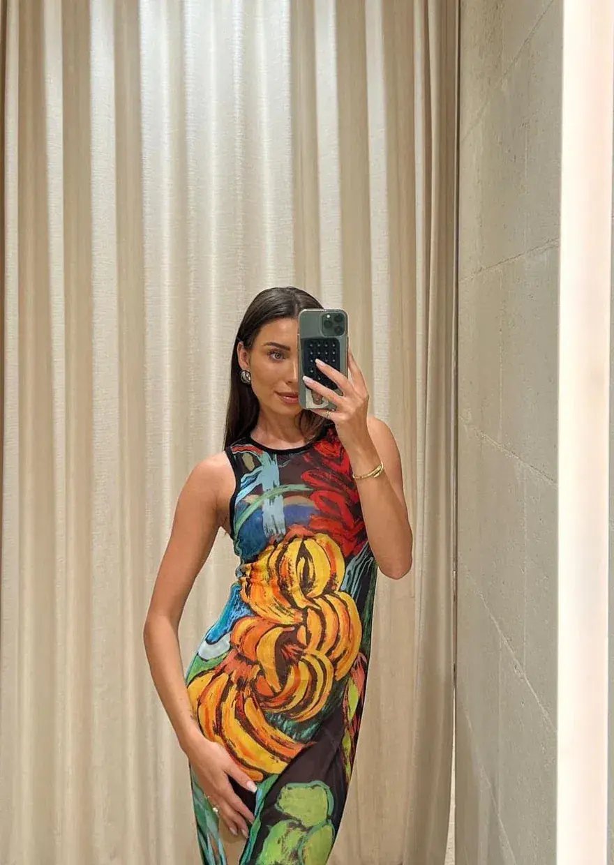 Venroy Mesh Tank Dress Jamaica Scene Print Size 12 photo 3
