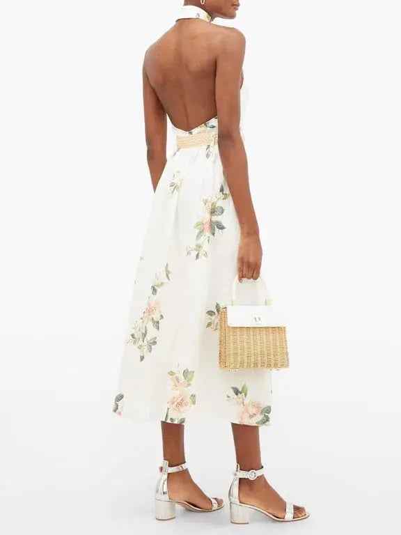 Zimmermann Kirra Linen Belted Midi Dress Floral Size 1/ AU 10 photo 3