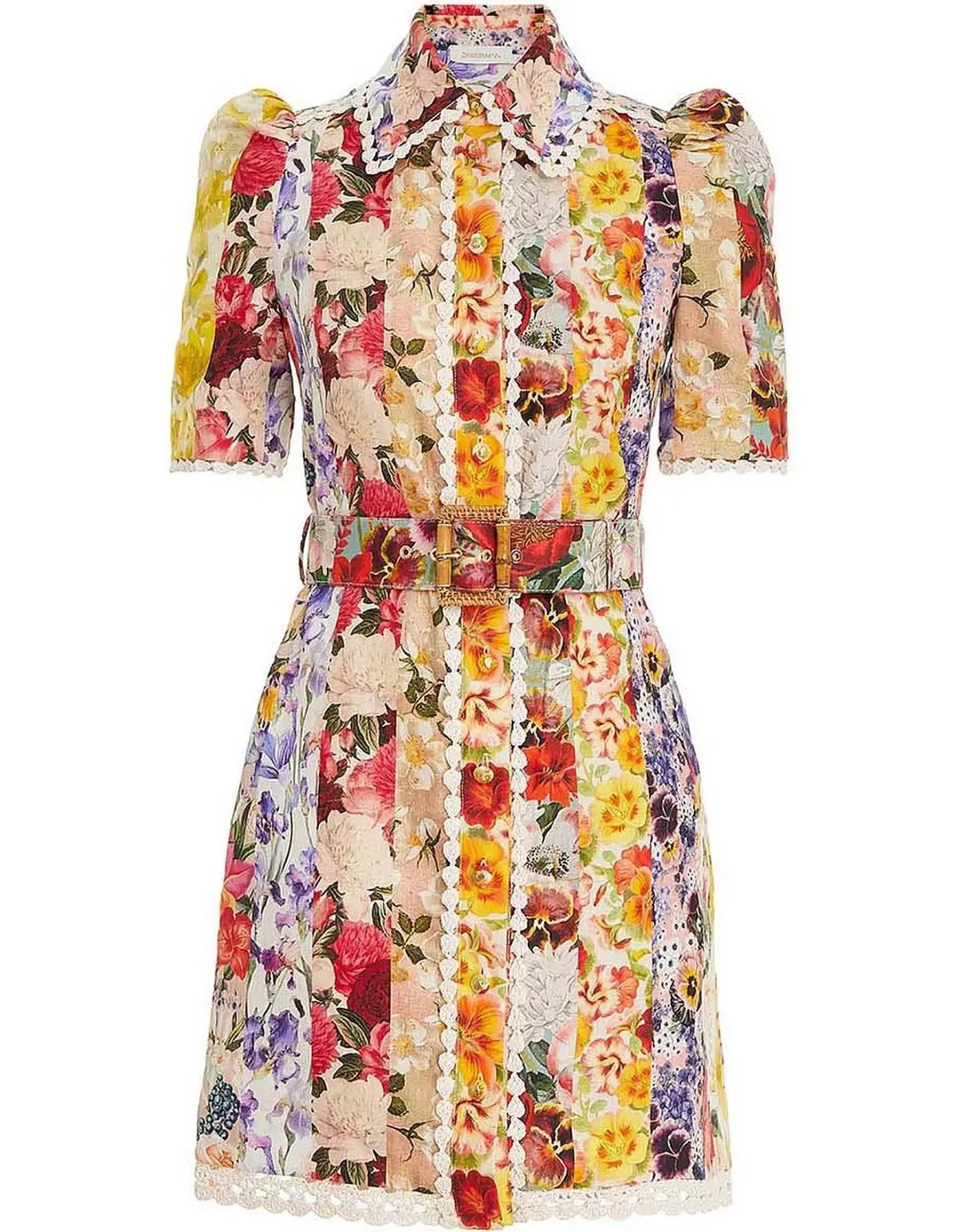 Zimmerman Wonderland Mini Shirt Dress in Spliced Stripe Floral Size 2 / AU 12 photo 5