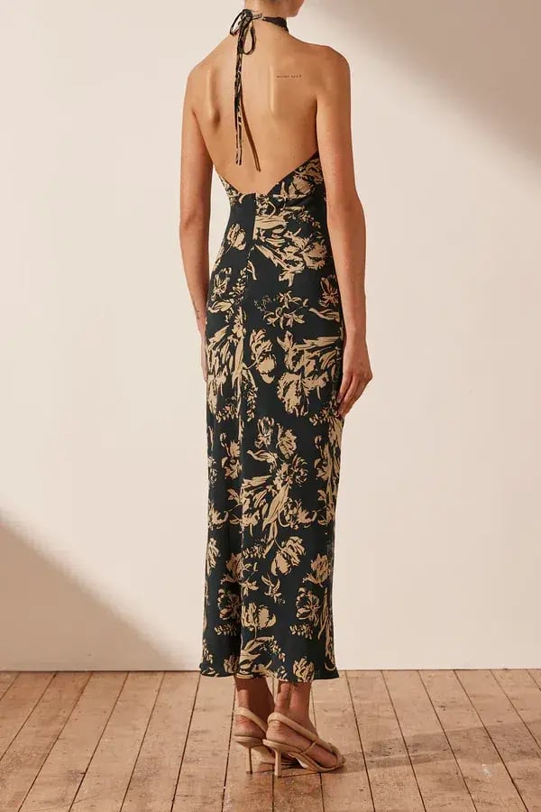 Shona Joy Dawn Silk Cross Front Halter Bias Midi Dress Floral Size 8 photo 3