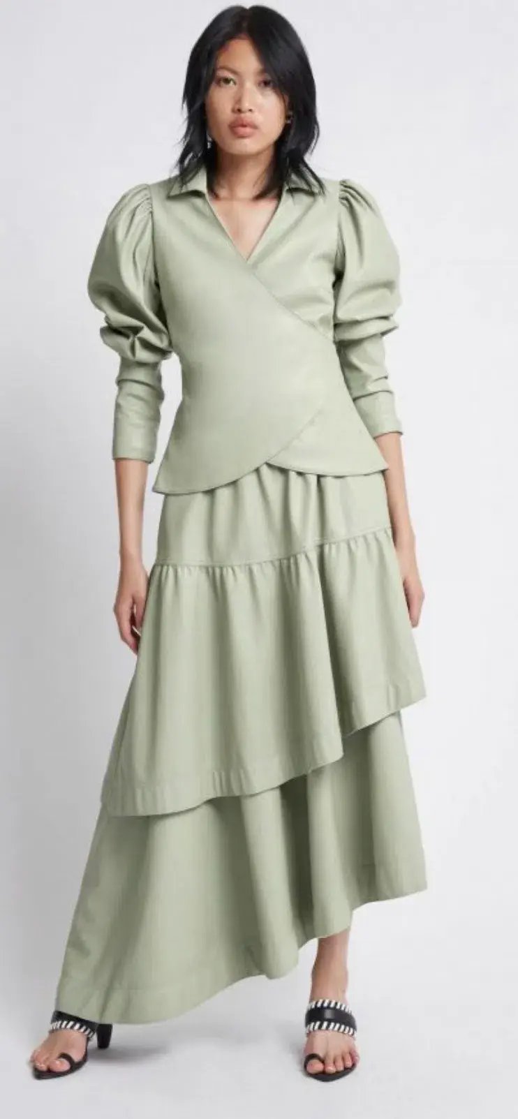 Aje Idyllic Wrap Top and Skirt Set Dusty Sage Green Size 6 photo 2