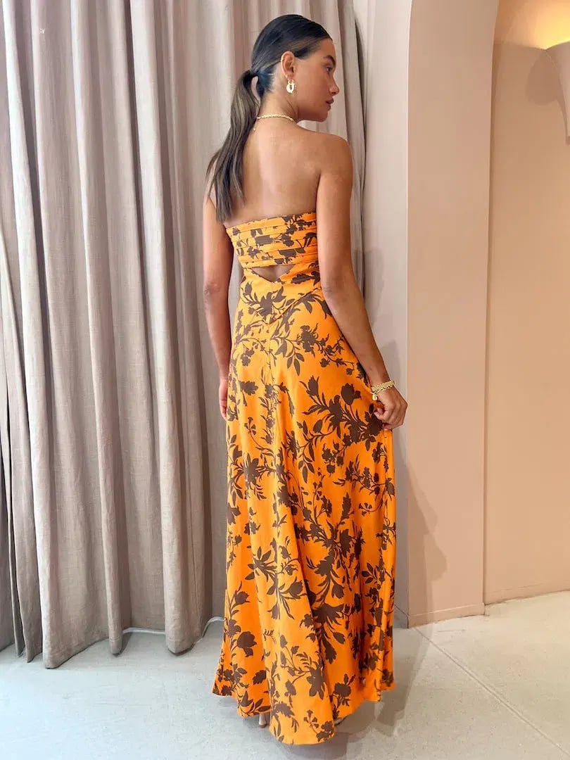 Shona Joy Uli Corded Strapless  Maxi Dress Orange Floral Size 8 / S photo 4