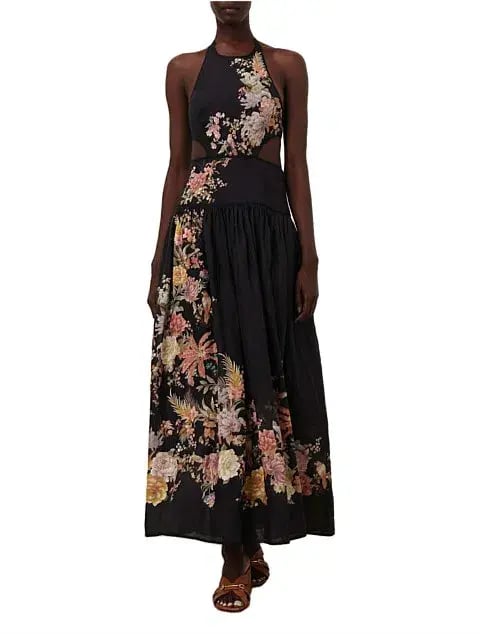 Zimmermann The Tallow Halter Midi Dress in Black Multi Floral Size 2 /Au 12 photo 2