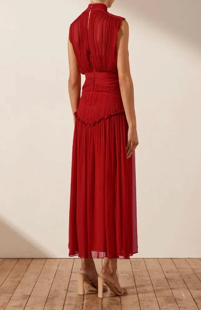 Shona Joy Clemence Lèonie High Neck Midi Dress Red Size 8 photo 3