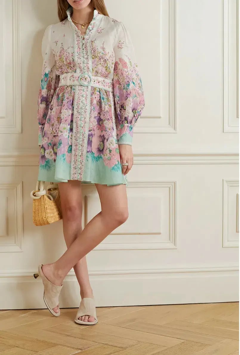 Zimmermann Jude Buttoned Mini Dress in Aqua Gradient Floral Print Size 2/ AU 12 photo 5