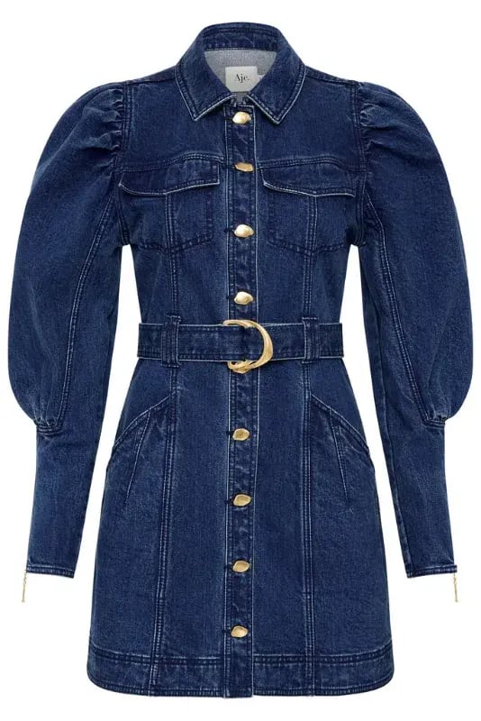 Aje May Denim Long Sleeve Dress Dark Indigo Size AU 16 photo 4