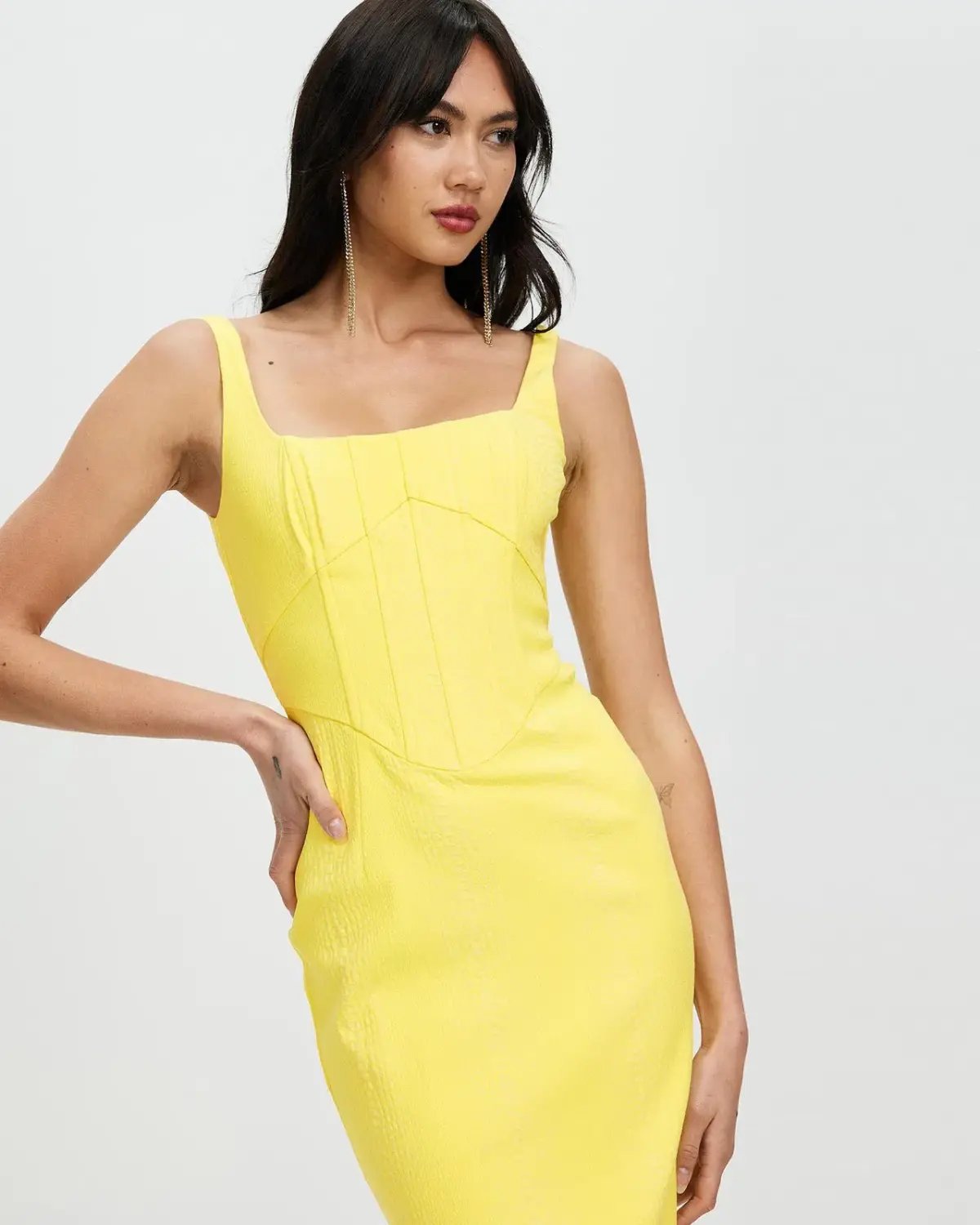 Derma Department Natalia Midi Dress Yellow Size 4 photo 2
