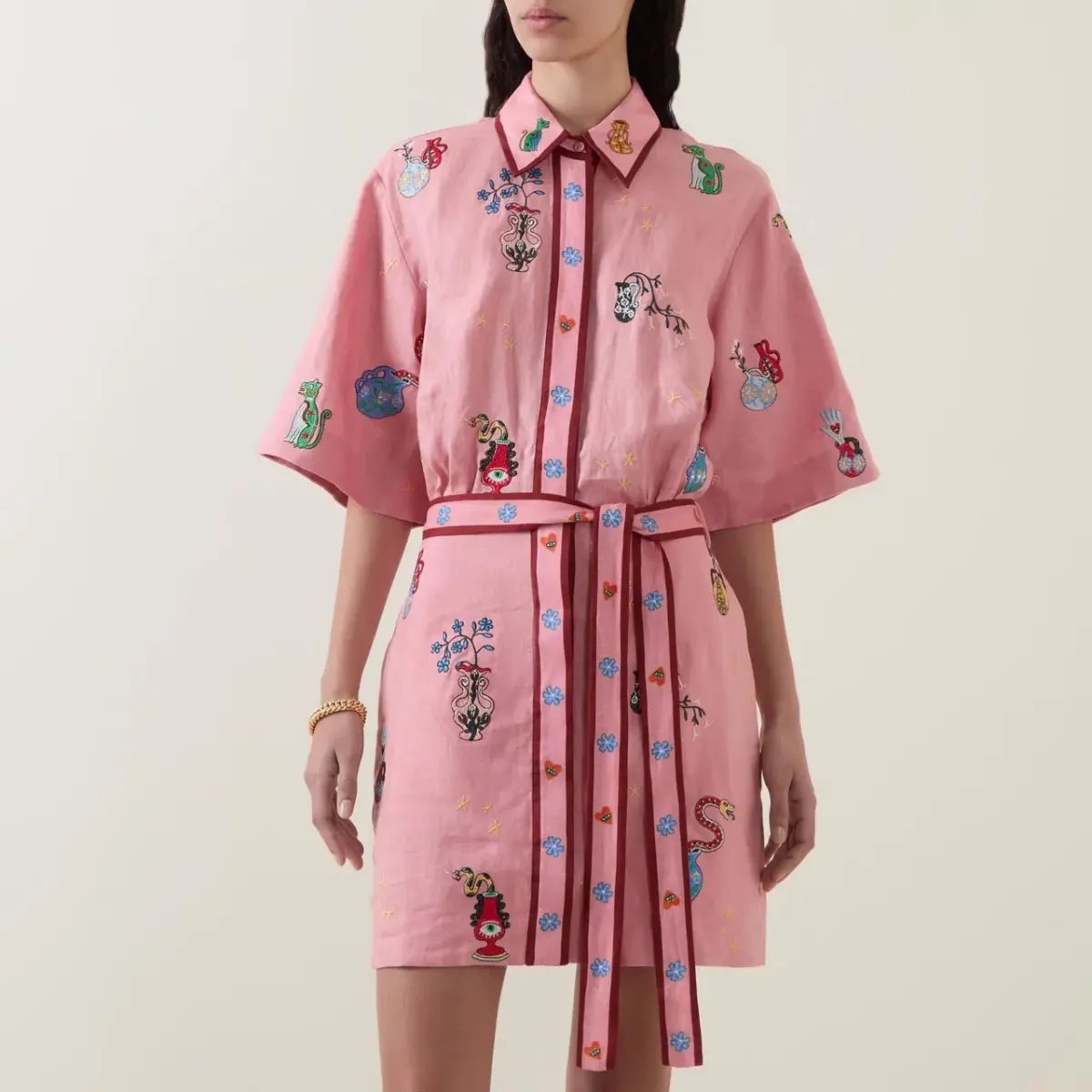 ALEMAIS Timmy  Embroidered Mini Dress Pink Size 10 AU photo 4