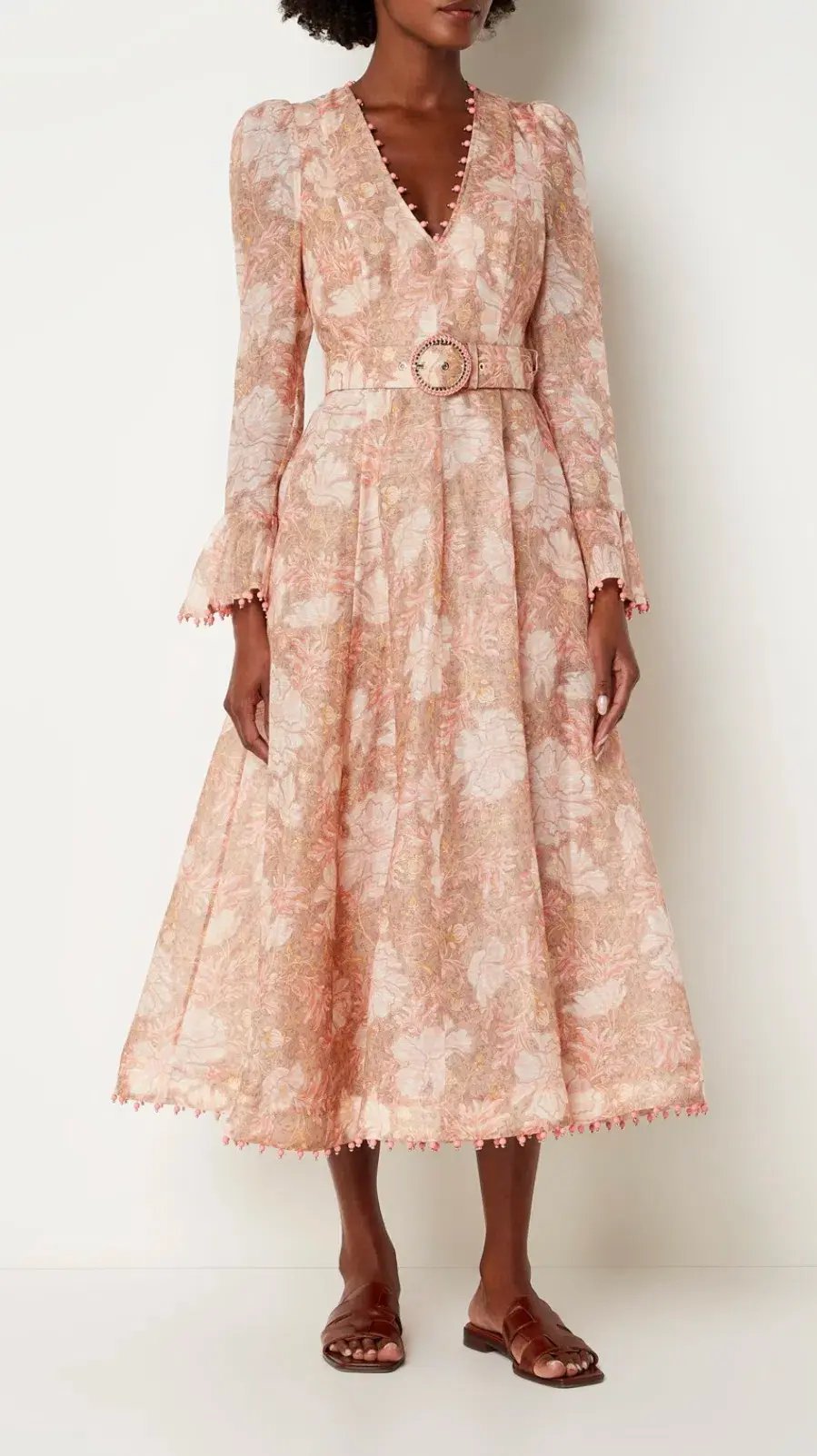 Zimmermann Kaleidoscope Belted Embellished Linen And Silk Blend Midi Dress Floral Size 0 / AU 8 photo 2