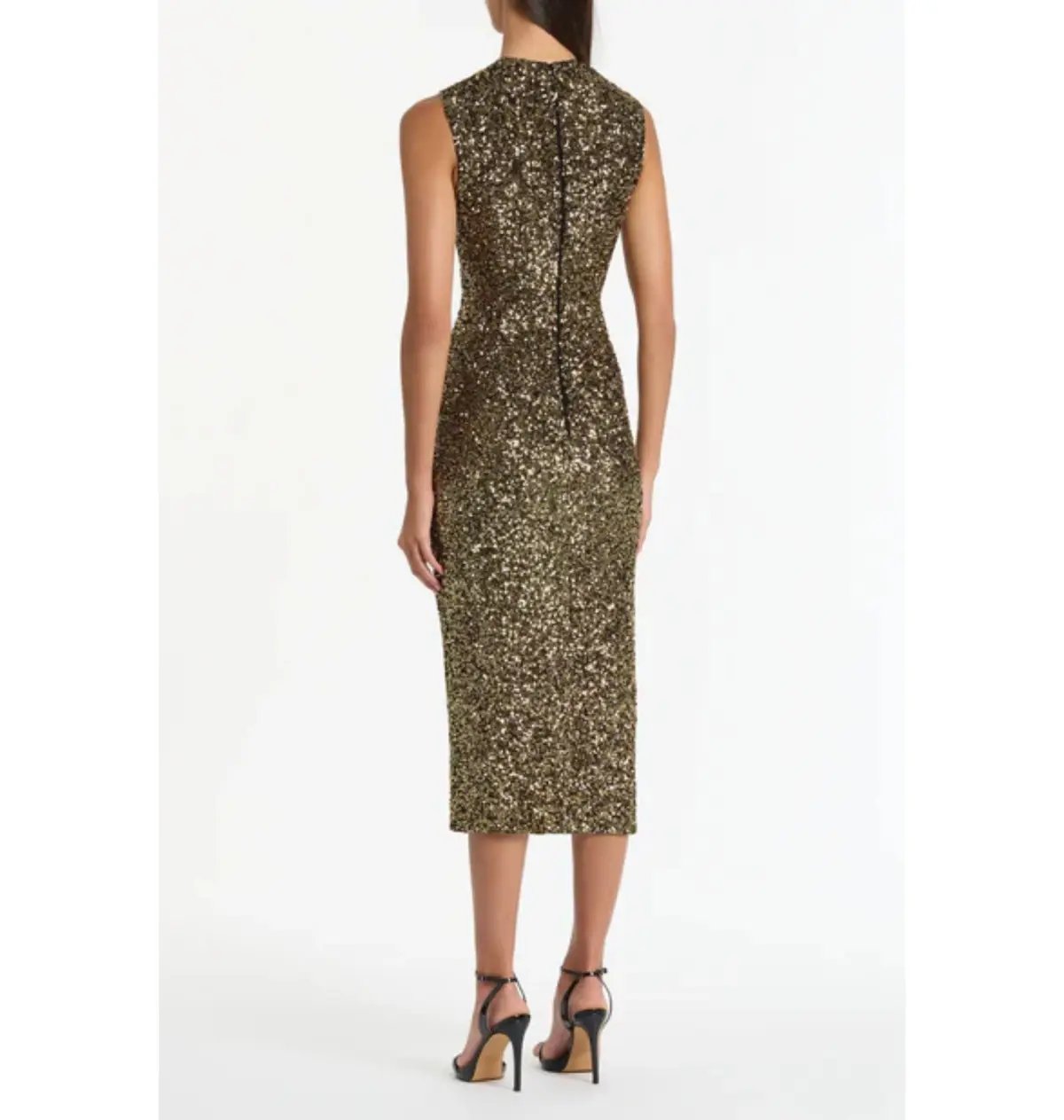 Carla Zampatti Bronze Crushed Sequin Midi Dress Gold Size 8 photo 3