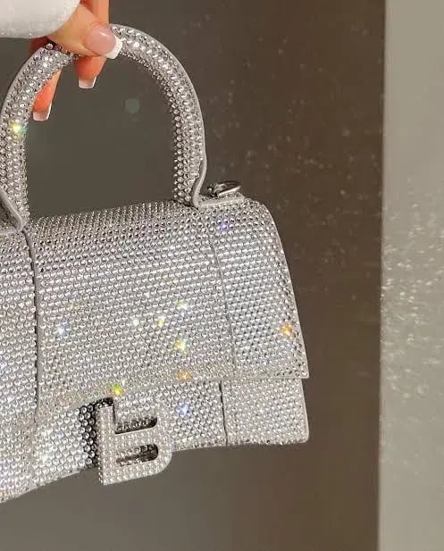Balenciaga Crystal Embellished Hourglass Tote Bag Grey photo 3