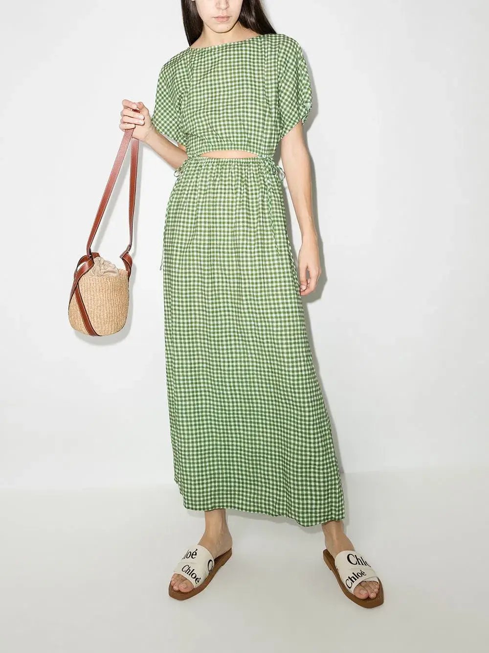Peony Picnic After Swim Gingham-check Maxi Dress Green Size 10 photo 2