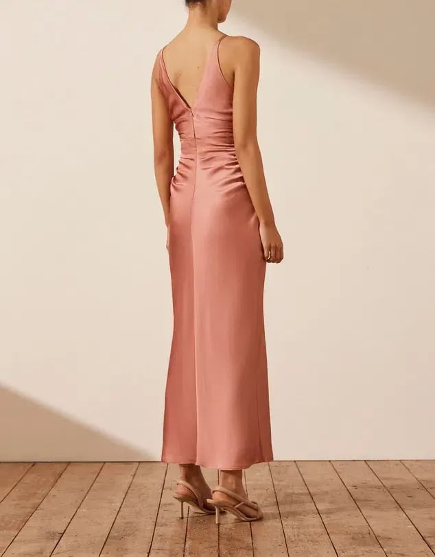 Shona Joy High Neck Ruched Midi Dress Rose Size photo 4