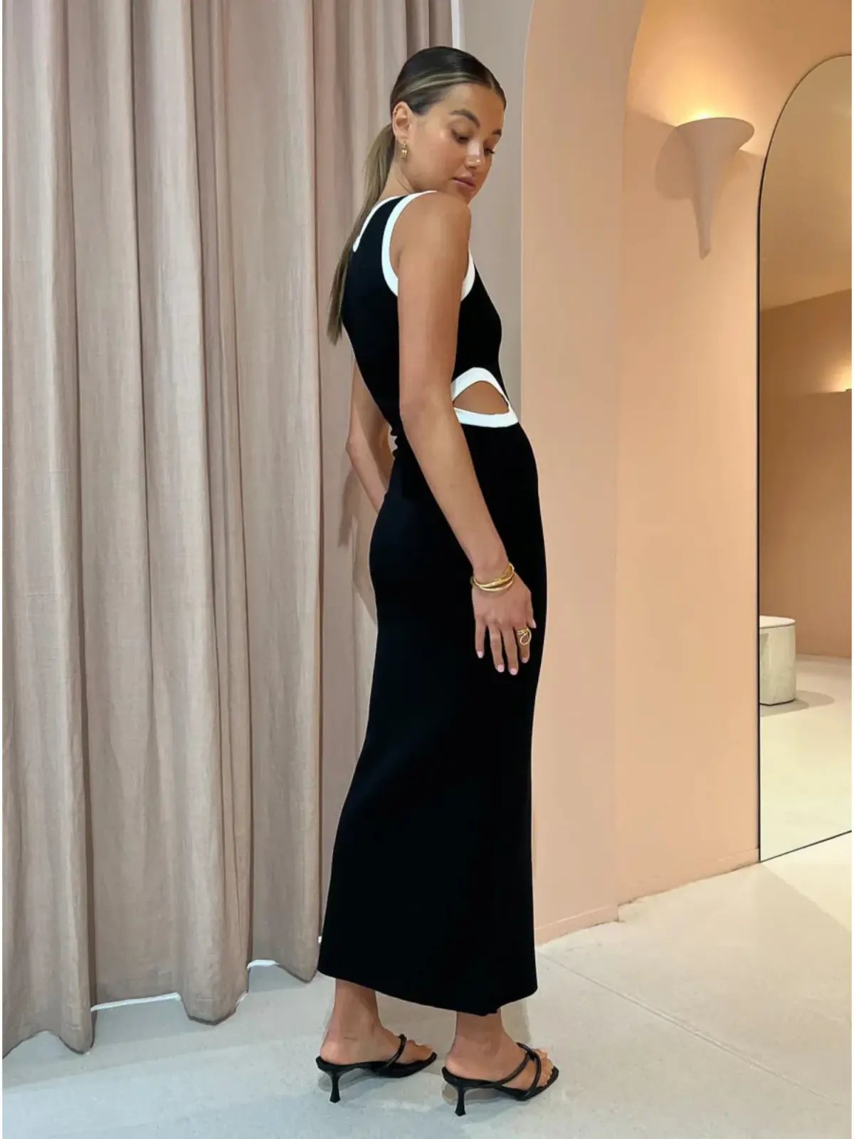 Sir the Label Evalina Cut Out Midi Dress in Black Size 1 / AU 8 photo 2