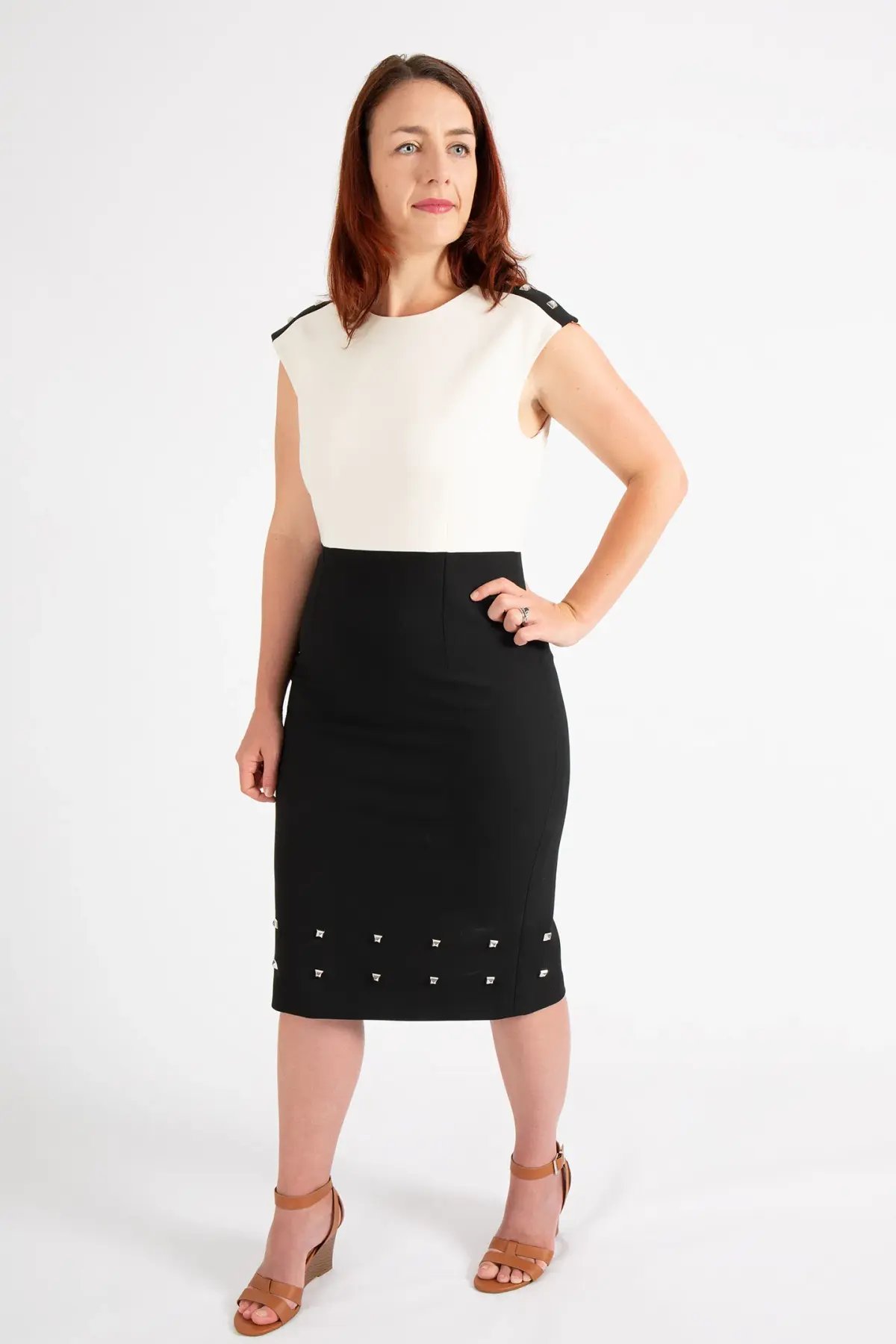 Hugo Boss Colour-Blocked Dress with Stud Trim Black Size 10 photo 2