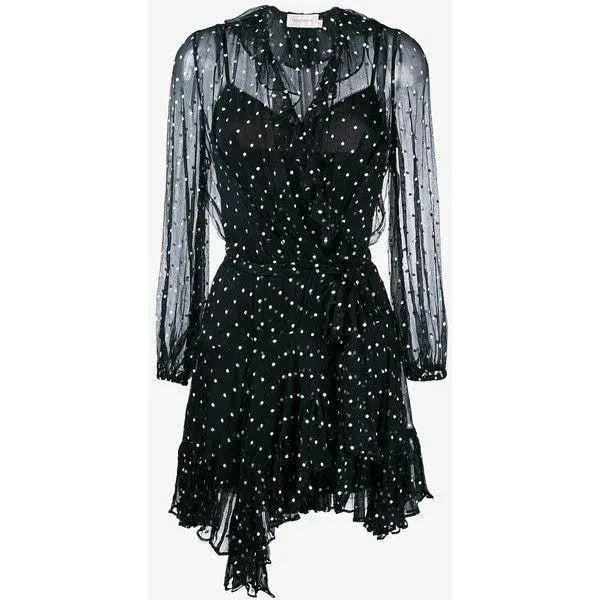 Zimmermann Silk Ruffle Polka Dot Wrap Mini Dress Black Size 8 photo 4