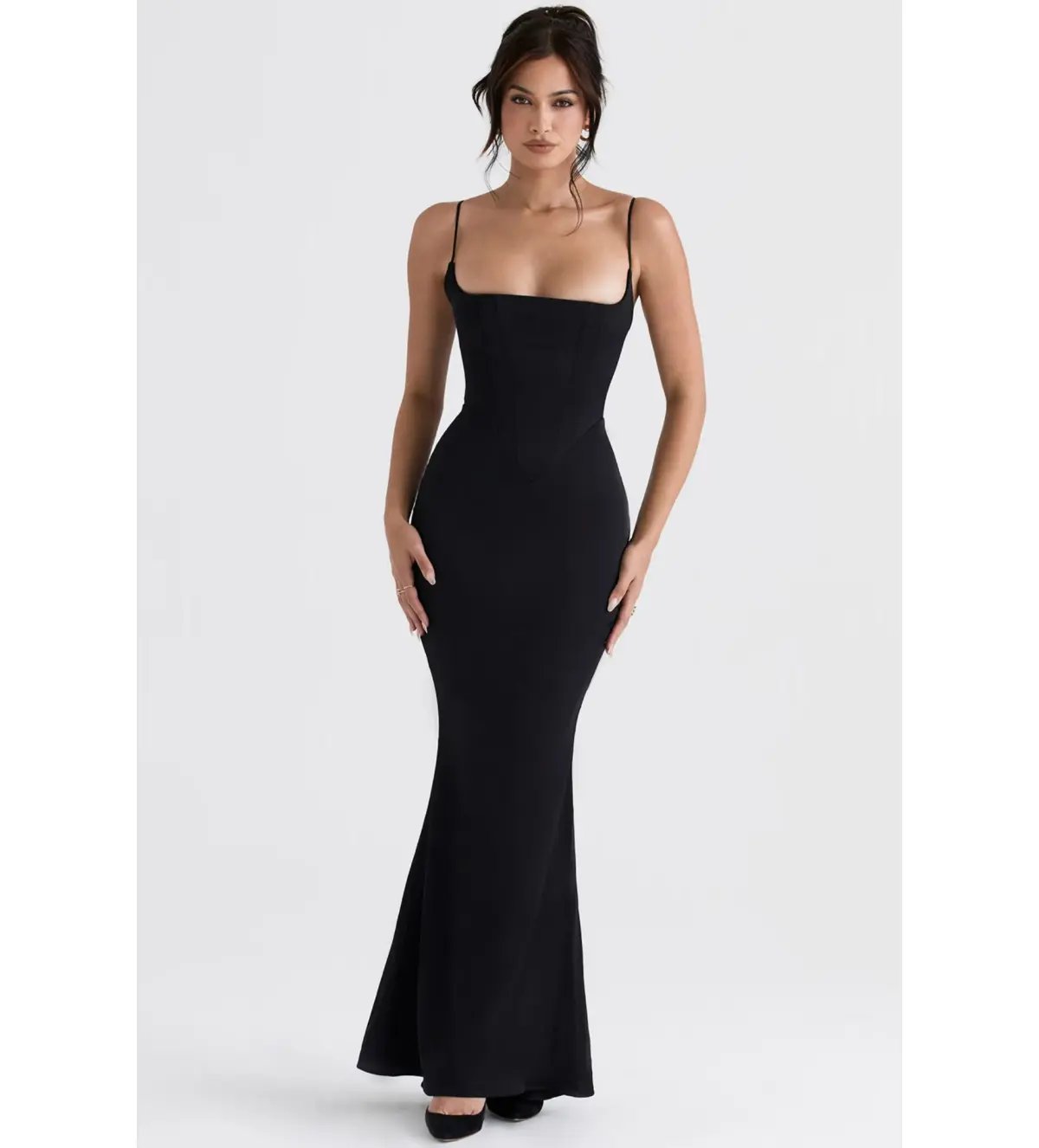 House of CB Olivette Satin Corset Maxi Dress Black Size AU 10 photo 3