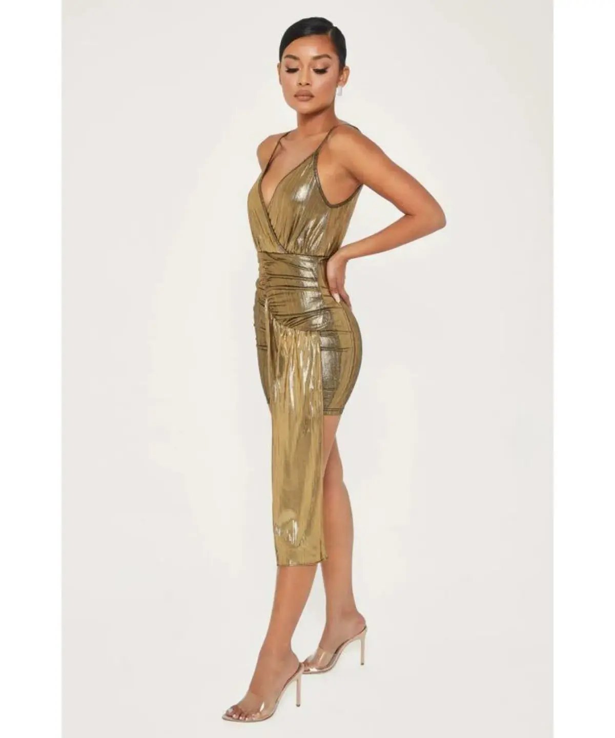 Meshki Dante Drape Wrap Mini Dress In Gold Size S / AU 8 photo 2