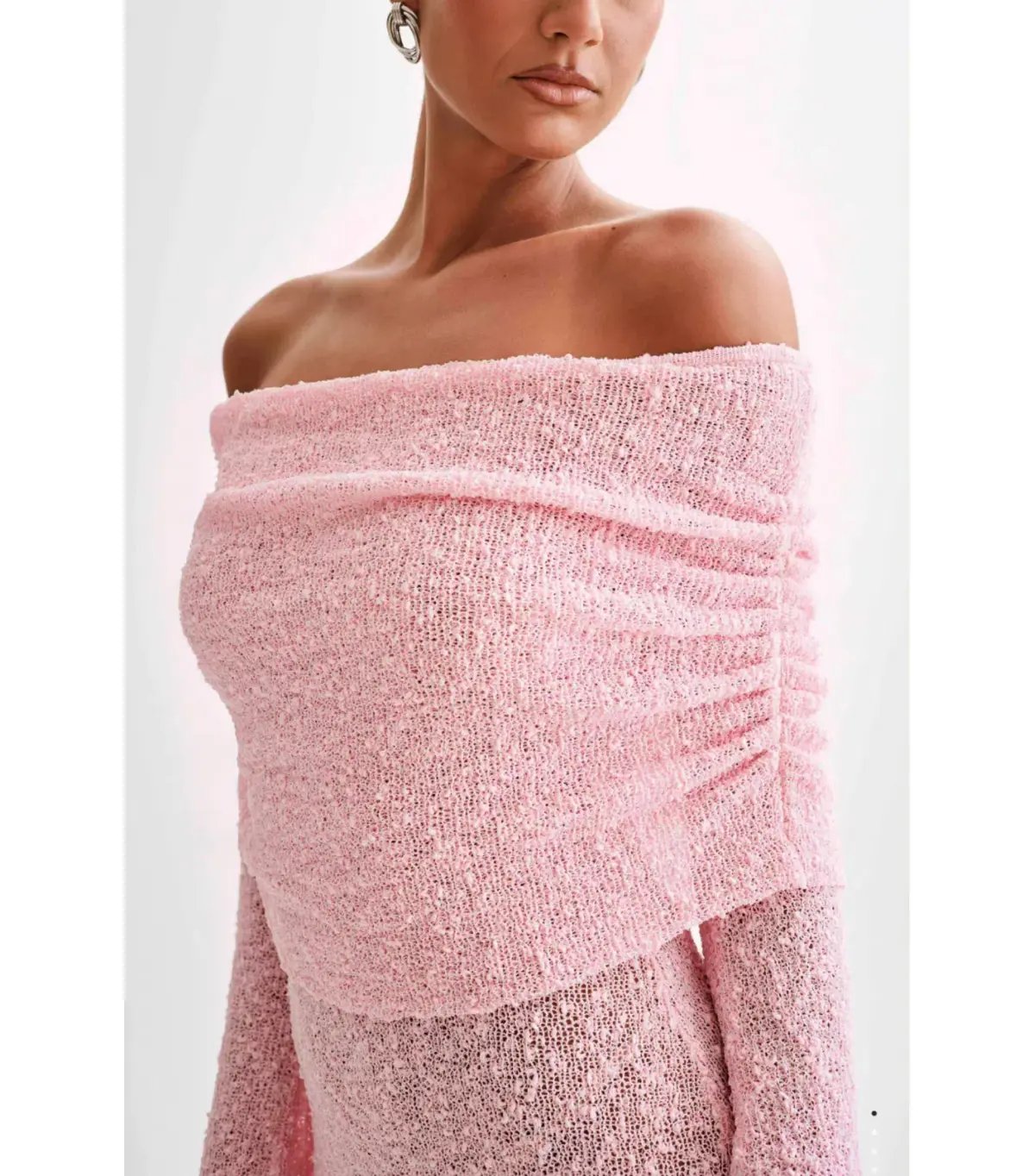 Meshki Marisol Off Shoulder Boucle Mini Dress Baby Pink Size XS / AU 6 photo 3