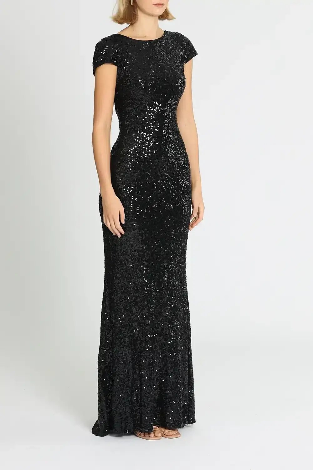 Badgley Mischka Sequin Cowl Back Gown Black Size 8 photo 2