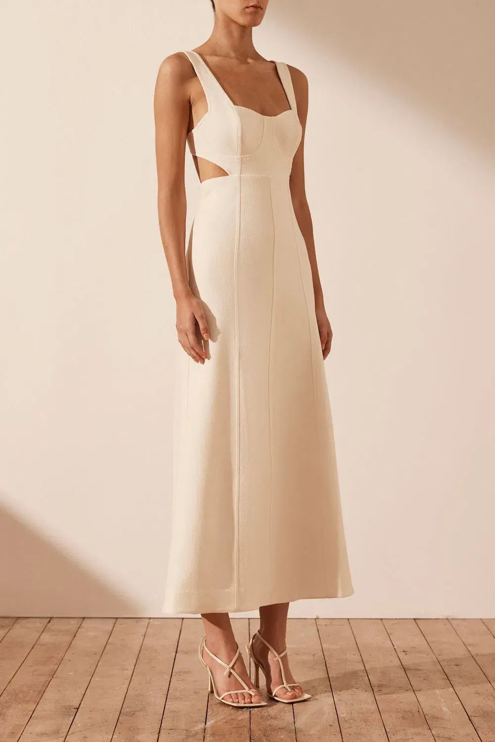Shona Joy Amura Bustier Midi Dress In Cream Size 6 photo 2