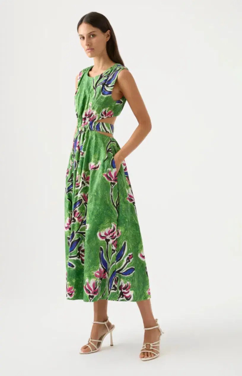 Aje Zorina Tie Midi Dress Native Gumnut Floral Size 6 photo 4