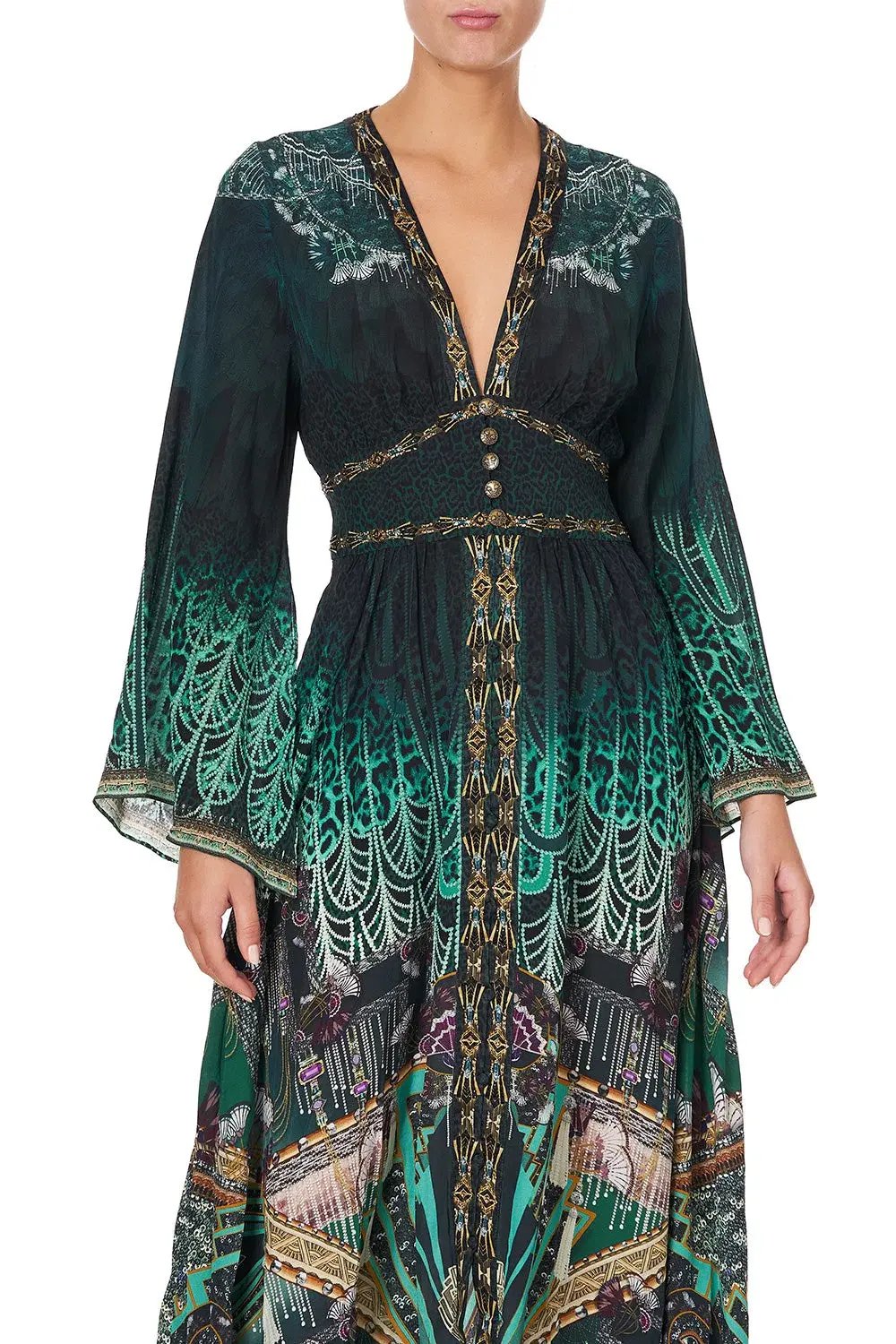 Camilla Kimono Sleeve Dress With Shirring Detail Fitzgeralds Flapper Size M photo 5