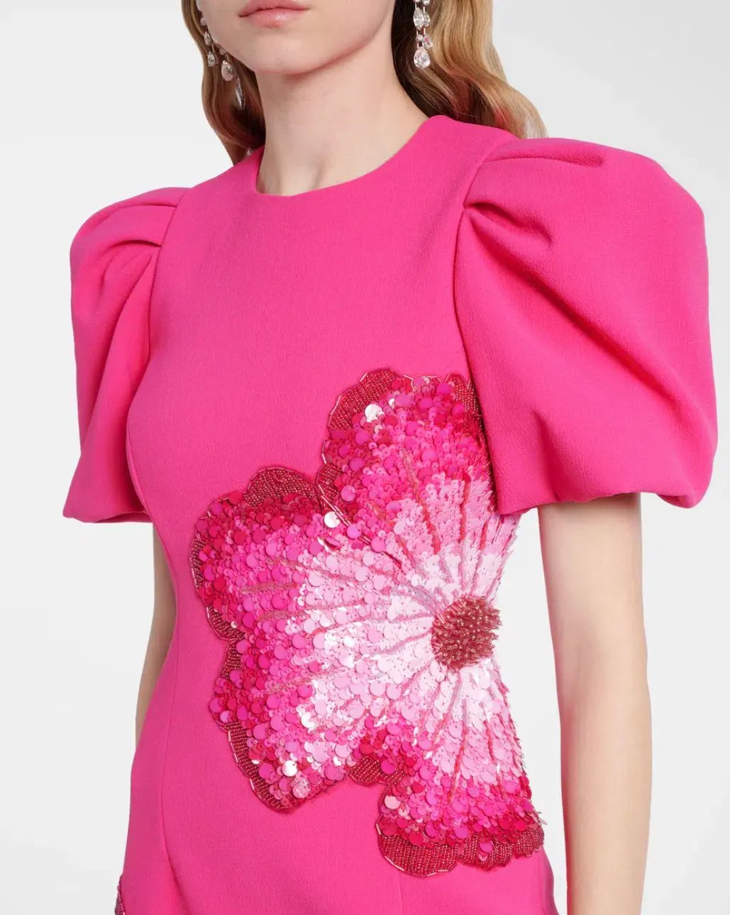 Rebecca Vallance Layana Puff-Sleeve Embellished Midi Dress in Pink Size 10 photo 3