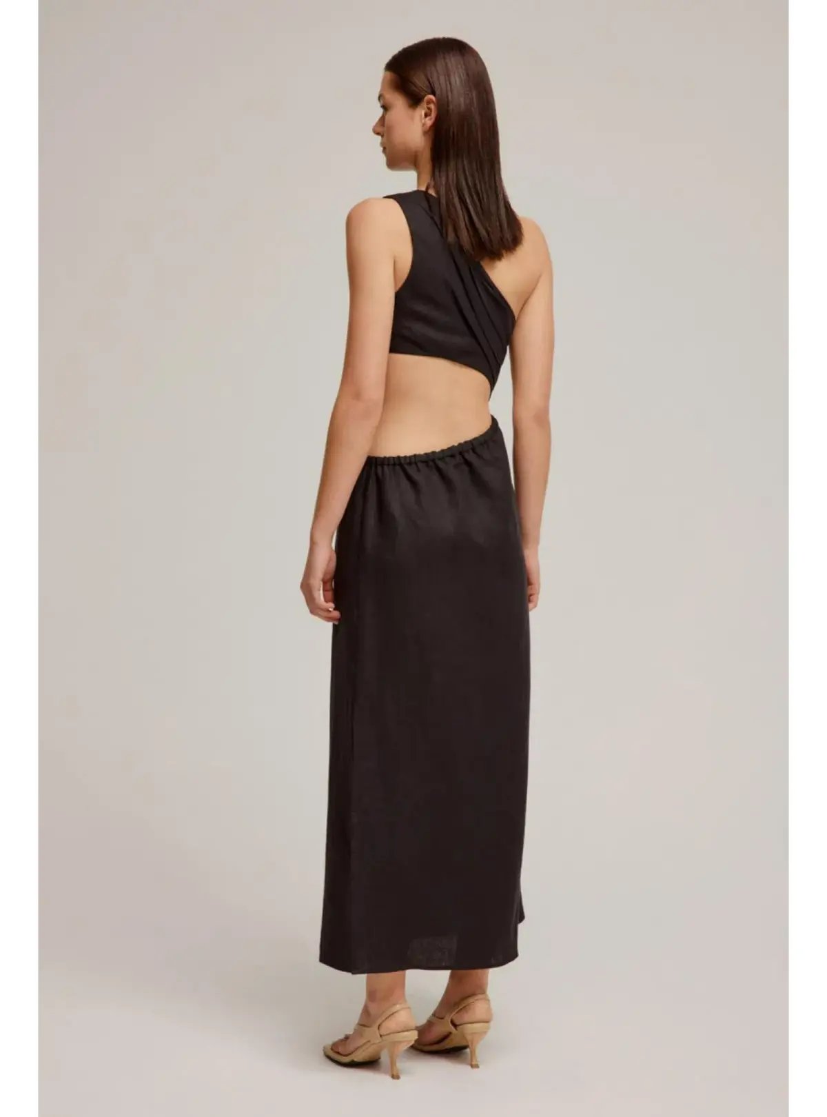 Venroy Draped One Shoulder Cut Out Midi Dress Black Size M / AU 10 photo 3