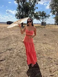 RUNAWAY THE LABEL - AYLA MAXI SKIRT & CROP IN SUNSET SHOWPO photo 5