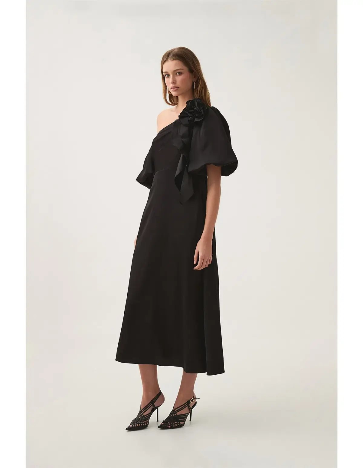 Aje Magnetic Draped Midi Dress Black Size AU 8 photo 4
