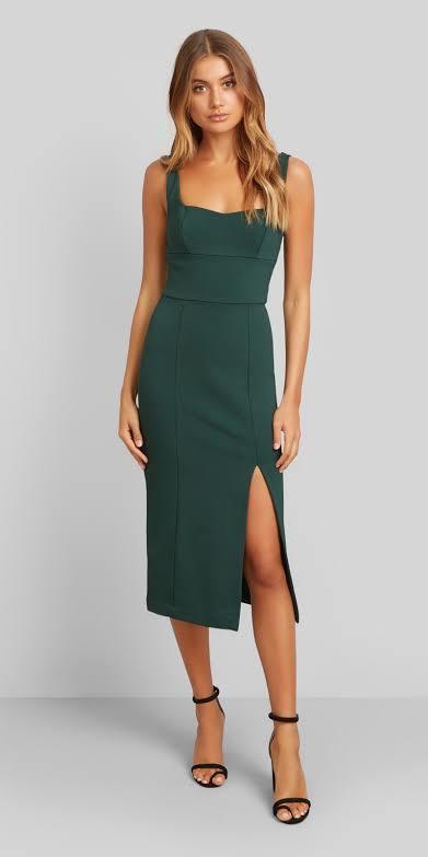 Kookai Martina Midi Dress In Pine Grove Green Size 10 photo 2