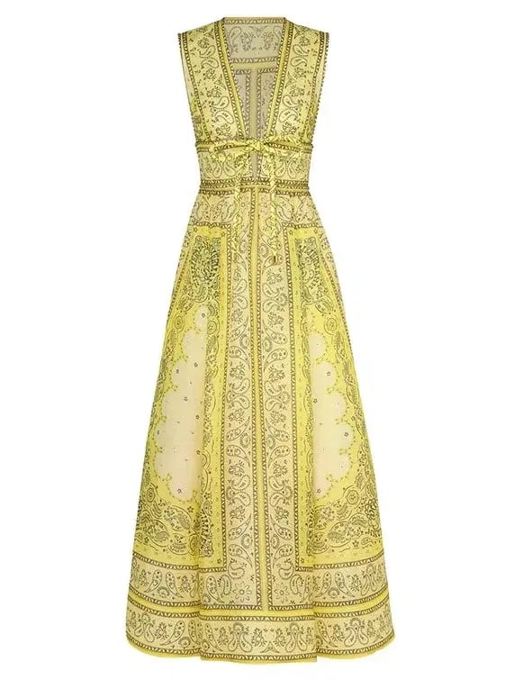 Zimmermann Matchmaker Bow Long Dress Yellow Bandana Size 8 photo 3
