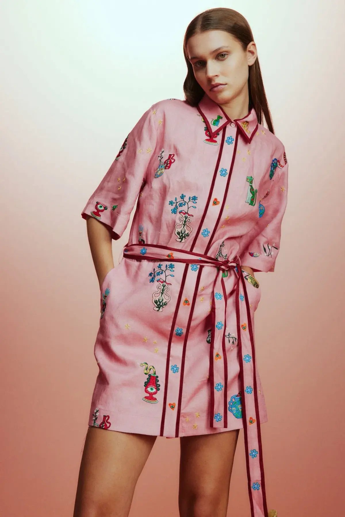 Alemais Timmy Embroidered Mini Dress Pink Size 12 photo 2
