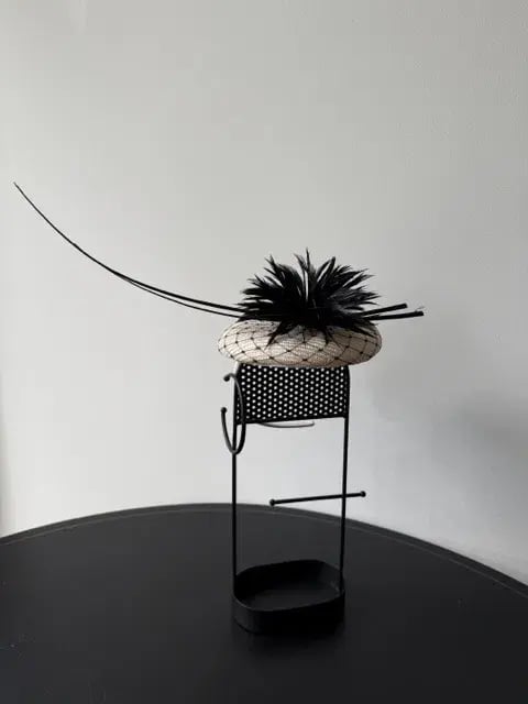 Olga Berg Small Raffia Beret Fascinator Black and White photo 3