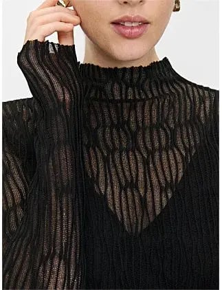 Veronika Maine Sheer Wave Funnel Neck Knit Black Size photo 3