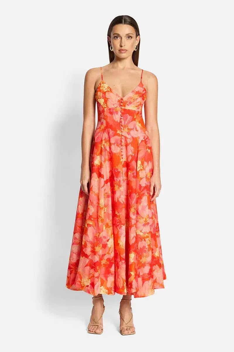 Sofia The Label Evie Midi Dress Red/Pink Floral Size 6 photo 2