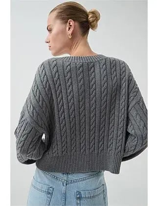 Aje Studio Naia Cropped Cable Knit Jumper Grey Size 6 photo 4